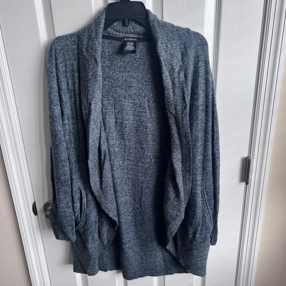 Max & Mia Womens Blue Boucle Knit‎ Open Front Shawl Collar Cardigan M